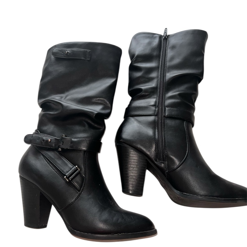 Kohl's Black Heeled Boots with Buckle Detail